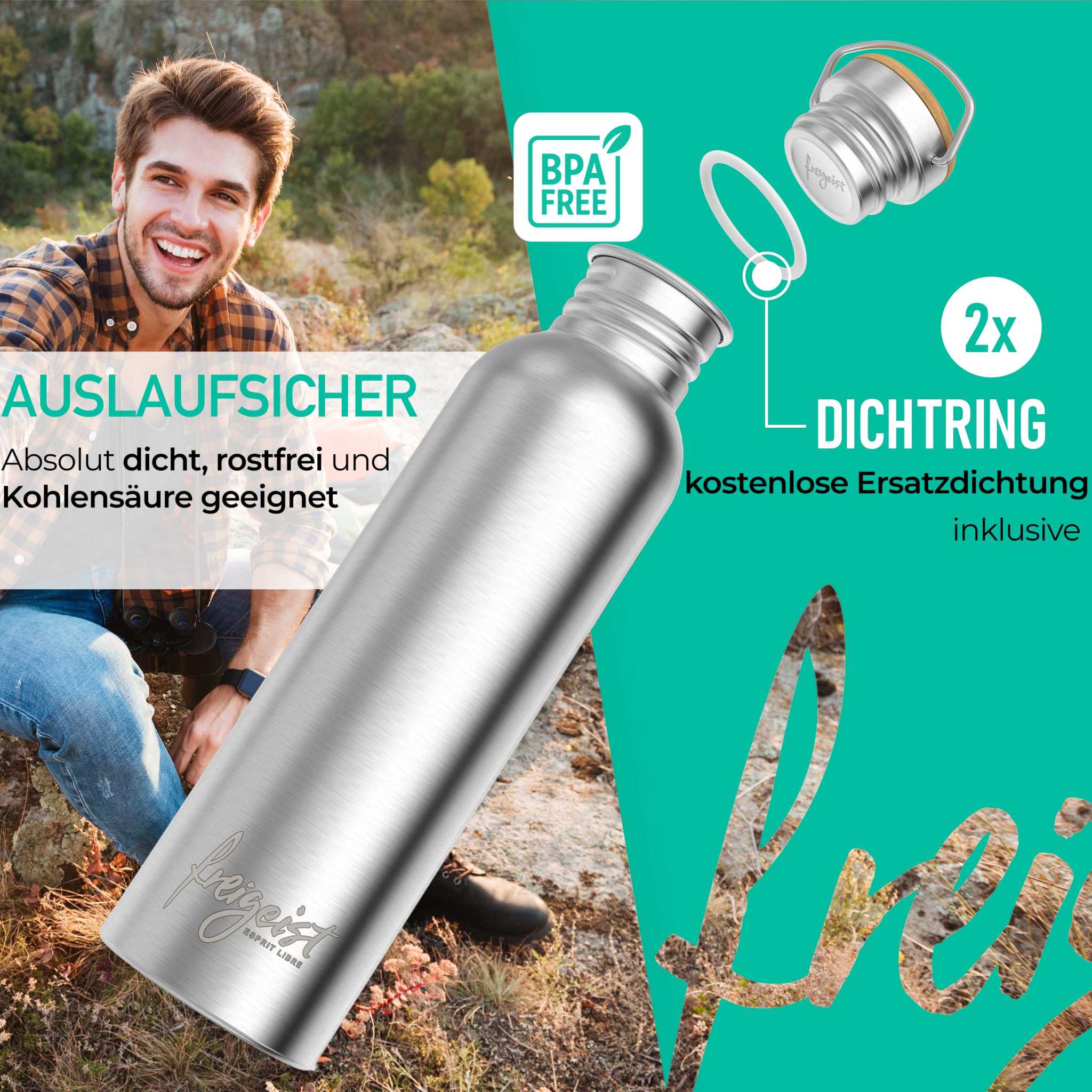 Edelstahl Trinkflasche mit Sportverschluss – Auslaufsicher & BPA-frei
